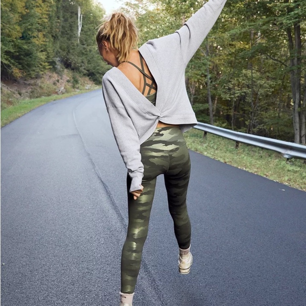 aerie Light Gray Twist-Back Open-Back Sweatshirt